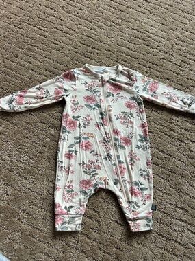 Floral Zip-Front Baby Footie Romper - Cream with Pink Roses